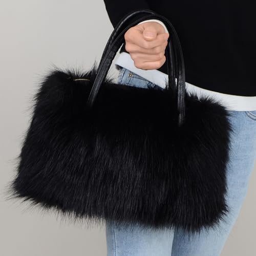 Winter Furry Handbag Soft Faux Fur Leather Bag Lightweight Travel Bag Cute Women's Shaggy Purse3