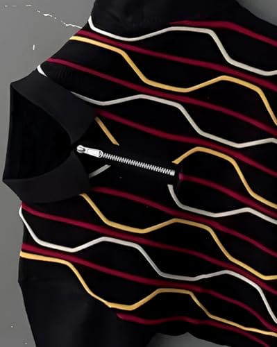 Image of AUSK Men's Premium Striped Polo T Shirt || Geometric Print Half Sleeve Summerwear Casual Mens T Shirt