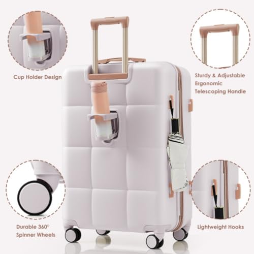 3-Piece Luggage Set, Includes 20-inch, 24-inch and 28-inch Luggage, Hard-Shell Luggage, USB Port, ABS Material, Built-in Luggage Hook, Cup Holder, Light Gray3