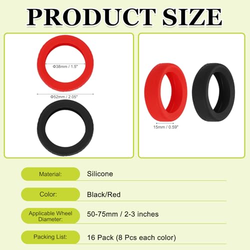 Image of 16 Pack Luggage Wheel Protection Cover, Wear Resistant Anti Noise Silicone Protector Cover for 2-3 inch Spinner Wheel for Suitcase Chairs Caster Travel, Black /Red