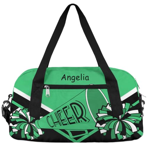 Cheer Green Black Custom Name Kids Overnight Duffel Bags Girls Colorful Cheerleaders Personalized Sport Gym Bag Customized Duffel Bag for Travel Weekender Practice Gymnastics