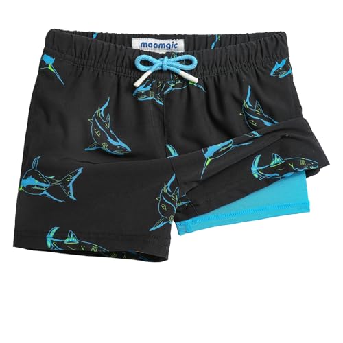 MaaMgic Badehose Jungen 2-in-1 Badeshorts Kinder mit Anti-Scheuer Innenhose | Schnelltrocknende Schwimmshorts & Boardshorts | Verstellbarer Tunnelzug | 4-Wege Stretch für Strand, Pool & Sport 2T-16 J