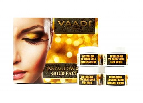 Vaadi Herbals Gold Facial Kit - 24 Carat Gold Leaves, Marigold & Wheatgerm