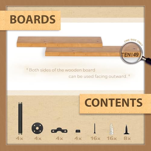 TEN49 Real Wood Rustic Floating Shelves Wall - 24 Wide Small Wooden Industrial Pipe Shelving - Farmhouse Pipe Wall Shelves Furniture Bathroom Decor Art Shelf Kitchen - Light Walnut Color - Set of 2 by TEN49 - Image 3