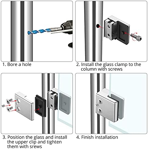 Proster Glass Clamps 8 PCS 9-10mm M Size Stainless Steel 304 Glass Clamps Adjustable Glass Bracket Flat Back for Balustrade Staircase Handrail Polished