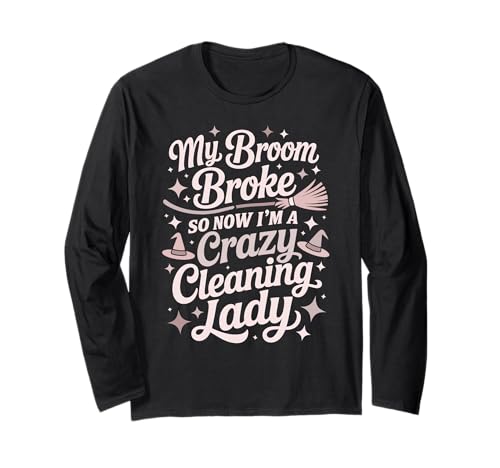 かわいいクリーニングレディ ほうき 壊れた魔女 ダスティング レディ ダストスクワッド 長袖Tシャツ