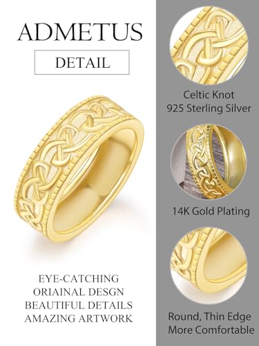 ADMETUS Keltischer Knoten Ring Silber 925 Herren Gold Ringe 14k Keltische Hochzeit Ringe für Herren Keltischer Schmuck Geschenke für Herren Ring Größe 74.8