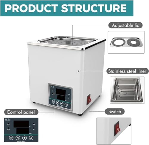 Digital Lab Water Bath 3L - Anti-Dry Burning Thermostatic Heater with Selectable Opening, Ideal for Schools and Laboratories, Efficient Temperature Control.
