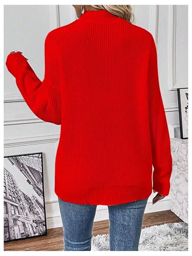 Image of GORGLITTER Women's Cut Out Oversized Lighweight Sweater V Neck Long Sleeve Sexy Trendy 2025 Fall Pullover Tops Red Large