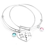 Top Plaza 2pcs/Set Matching Big Sis Lil Sis Pink/Blue Crystal Heart Charm Bangle Bracelets Set Gift for Sisters BFF Friends