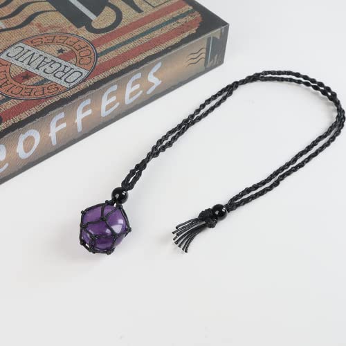Anjiucc Natural Gemstone Crystal Amethyst Pendant Necklace Stone Holder Necklace Cord Hand-Woven Necklace With Adjustable Length For Women Men #TOP7