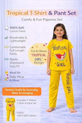 Image of NammaBaby Girl's Soft Cotton Night Suit (Printed T-Shirt & Pant Set /Girls Night Dress /Nightwear) Pack of 1
