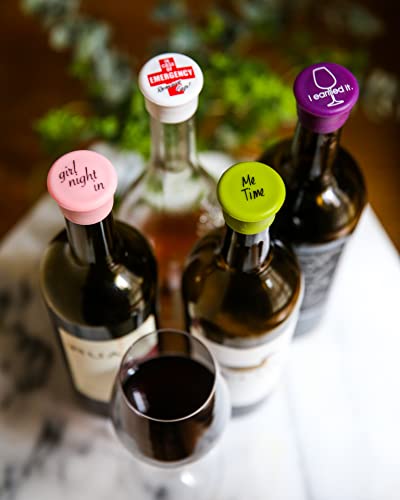 Capabunga Silicone Wine Stoppers For Wine Bottles - 4 Pack Funny Wine Stoppers - Airtight Wine Bottle Stoppers Wine Saver Wine Bottle Caps - Wine Accessories For Wine Lovers - Classics #TOP1