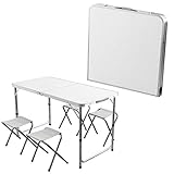 Der Klapptisch verfügt über einklappbare Standbeine und ist in der Höhe von 62cm auf 70cm verstellbar.