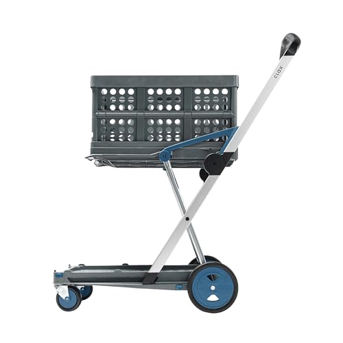 Image of CLAX The Original | Made in Germany | Multi use Functional Collapsible Carts | Mobile Folding Trolley | Shopping Cart with Storage Crate (Blue)