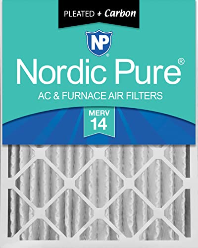 Image of Nordic Pure 16x25x4 Pleated MERV 14 Plus Carbon Air Filters 1 Pack | Actual Size: 15 1 /2 x 24 1 /2 x 3 5 /8 Made in USA, Pro Strength HVAC Filtration, Pet & Household Odor Control