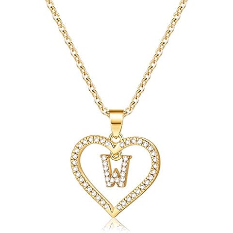 IEFSHINY Initials Letter Necklace for Women Girls, 14k Gold Filled Initial Necklace W Letter Big Necklaces for Women CZ Pendant Necklace with Initials for Women Teen Girls Teenage Jewelry Cover