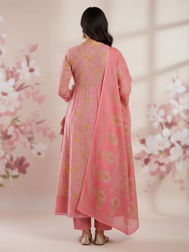 Image of Pure Cotton Anarkali Kurta Set for Women with Dupatta | 3 Piece Cotton Anarkali Suit | Floral Aari Work | Flared Ethnic Wear