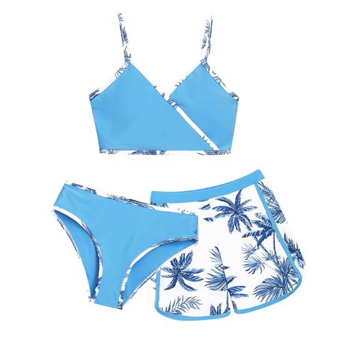 Girls 3 Piece Bikini Bathing Suit Teen Girls Swimwear Sport Swimsuits with Shorts 9-16T