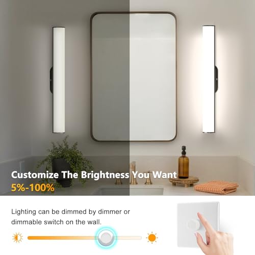 OOWOLF Bathroom Mirror Wall Light - 17" 12W 4000K LED Makeup Shaver Lamp Wall Over IP44 Mirror for Dressing Table Cabinet(not Included Switch) (Black, 17 Inch) - Image 3