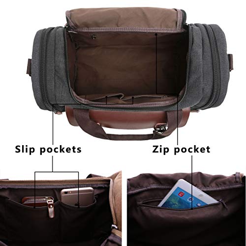 CrossLandy Canvas Gym Bag for Men Women Leather Overnight Bag Travel Carry on Duffel Sports Weekend Tote Bags