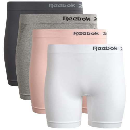 Image of Reebok Womens Boyshorts - 4 Pack Seamless Underwear for Women with Performance Stretch, Relaxed Waistband, 4 inch Inseam