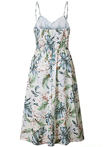 Image of YMING Womens Summer Spaghetti Strap Dresses Button Down Floral Sundress High Waist Swing Midi Dress with Pockets