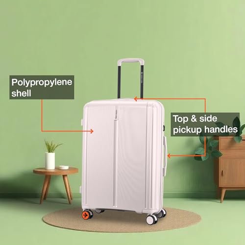Image of Nasher Miles The Line Hard-Sided Polypropylene Check-in Luggage 24 inch | 65cm | 8 Wheels Medium Trolley Bag for Travel | Suitcase (White)