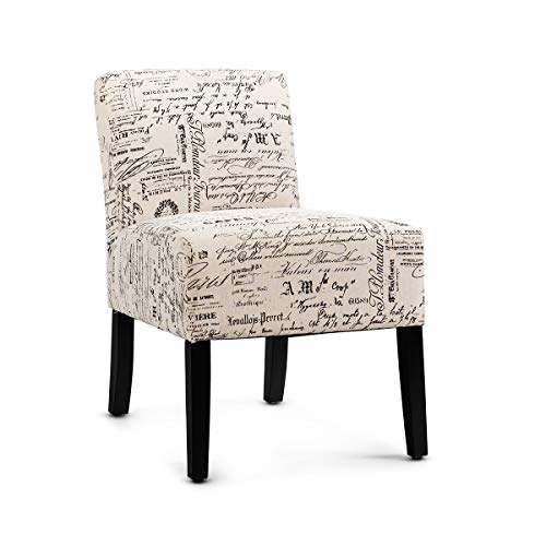 Giantex Fabric Accent Chair, Contemporary Leisure Side Chair w Linen Cloth, Thick Sponge Cushion, Comfortable Backrest, Upholstered Armless Accent Chair for Living Room, Bedroom (1, Letter Print)