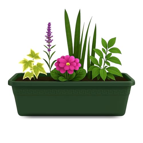 Jardinera de plástico sin plato, Balconera plástico, Macetero para Jardín, Fabricado en Polipropileno, Apto balcón, Patio, Interior/Exterior, 50 cm Largo x 15 cm Alto x 18 cm Fondo, Verde