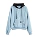 ZAFUL Dame Hoodie, Plüsch-Kapuzenpullover mit kontrastfarbener Fronttasche (Blau, M)