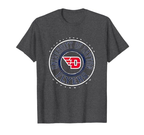 Elite Authentics Unisex-Adults Grey Cotton 100% T-Shirt, Small, Short Sleeve, Crew Collar, Modern Casual, NCAA Dayton Flyers University Logo Fan T-Shirt
