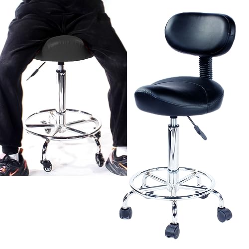 Chaise tabouret à roulettes extra haute pivotante avec dossier ergonomique