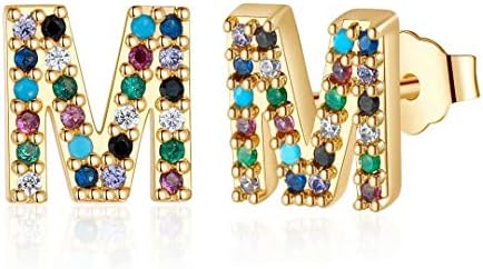 Initial Earrings for Girls, 925 Sterling Silver Post Gold Plated Letter M Earrings Stud for Girls Gifts for Jewelry Toddler Women Valentines Mother’s Day Girls Gifts