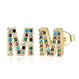 Initial Earrings for Girls, 925 Sterling Silver Post Gold Plated Letter M Earrings Stud for Girls Gi