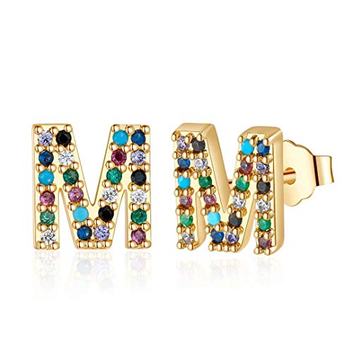 Initial Earrings For Girls, 925 Sterling Silver Post Gold Plated Letter M Earrings Stud For Girls Gifts For Jewelry Toddler Women Valentines Mother’s Day Girls Gifts #TOP4