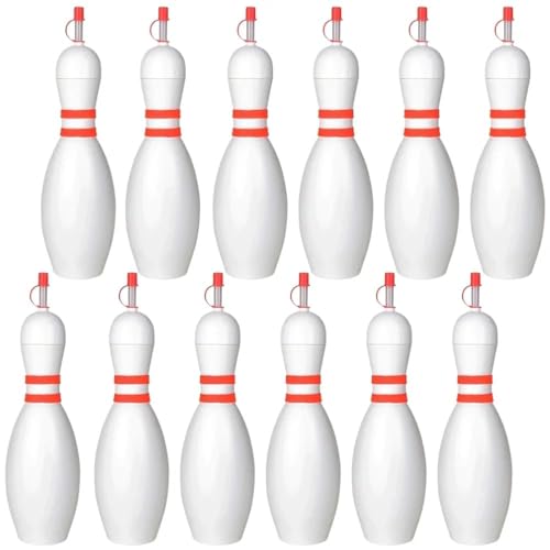 Fun Express 12 Pieces Bowling Pin Cups with Lids & Straws, Each Holds 18 oz, Great for Bowling Birthdays and Themed Parties