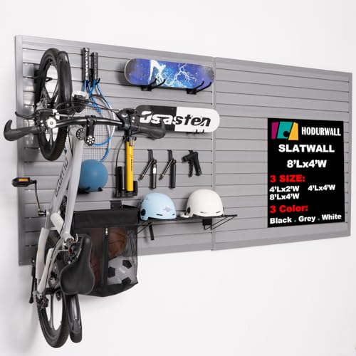 Slatwall Panels 4'x 8' Garage Slat Wall Storage Systems, Slat Wall Paneling Garage Wall Organizer, Grey Slat Board PVC Wall Panels Slatwall Displays Garage Tool Organizer Wall Mount Ladder Bike Rack
