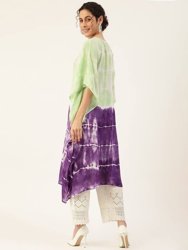 Image of Maaesa Women Handcrafted Tie & Dye Rayon Crepe Kaftan Kurta | Casual Wear | Flowy Kaftan Style | Lightweight & Breathable Fabric