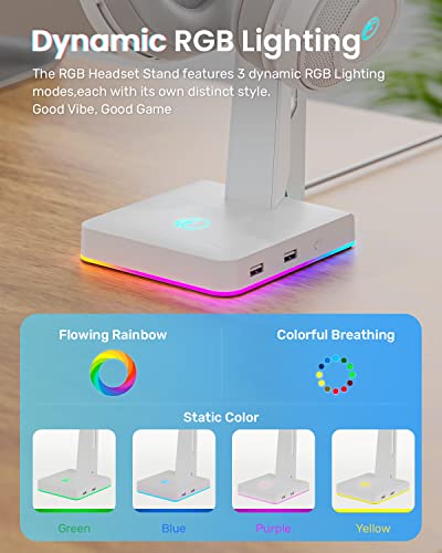 Ifyoo Rgb Gaming Headset Stand With 2 Usb Ports, Game Headphone Mount For Pc, Xbox One, Ps4, Switch, Earphone Holder Hanger, Great For Gaming Stations, Fancy Desk Gamer Accessories, White #TOP2