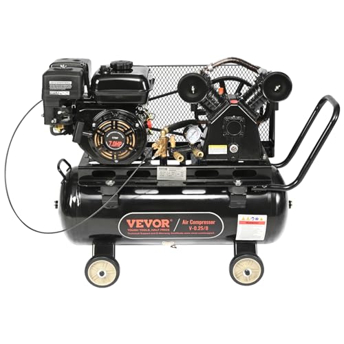 VEVOR 13.2 Gallon Gas Powered Air Compressor, 7HP 9CFM@115PSI Air Compressor Tank on Wheels, Gas Driven Piston Pump Air Compressed System with 115PSI Maximum Pressure for Workshop Construction Sites