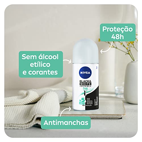 NIVEA Desodorante Antitranspirante Roll On Invisible Black & White Fresh 50ml - Proteção prolongada