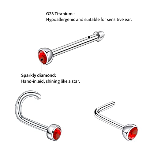 Blisi 6Pcs 18G 20G Nose Rings Titanium Nose Piercings Screw With Crystal Stone For Women Nose Rings L-Shaped Nose Studs Set For Women Men (6Pcs Set 3, 18G 6.5X2) #TOP2
