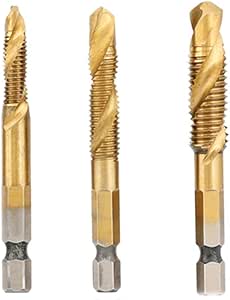Metric Thread Tap Drill Bit Hex Shank Titanium Plated HSS Screw ...