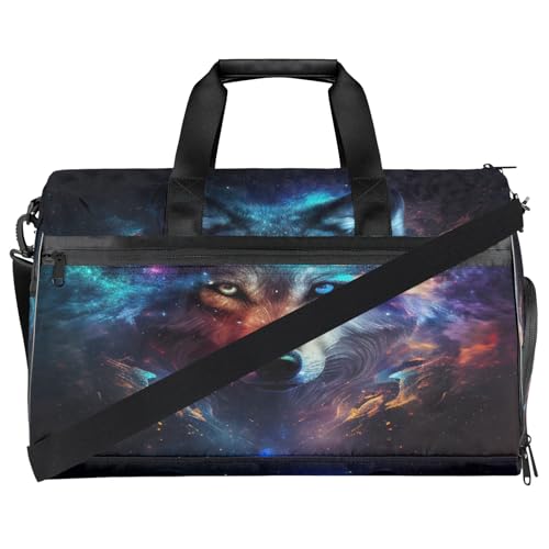 Gym Bag for Women Men Wolf Galaxy Rainbow Animal Travel Duffle Bag with Shoe Compartment Waterproof Sports Tote Bags Large Overnight Weekender Bags for Travel Swimming Gym Yoga Dance2