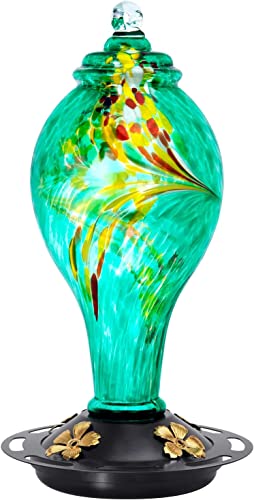 BQYPOWER Large 42oz Hand Blown Hummingbird Feeder