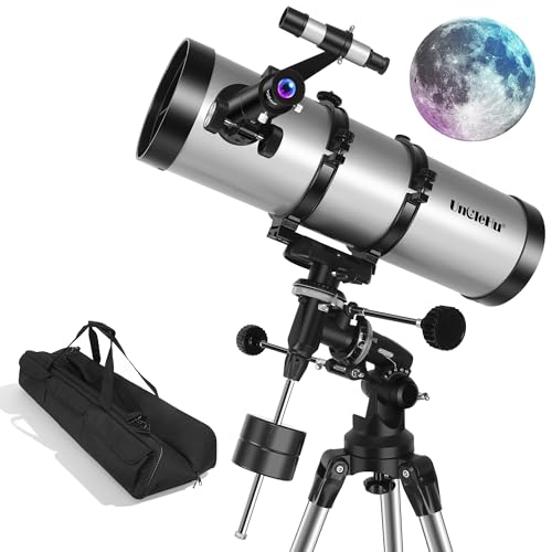 UncleHu 150EQ Newtonian Reflector Telescope for Adults High Powered, Professional Equatorial Telescopes for Adults Beginners with Portable Carry Bag, Phone Adapter, Stainless Steel Tripod, Moon Filter