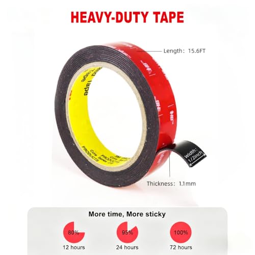 Image of SANKA Double Sided Tape Heavy Duty, vhb 5952 Mounting Foam Tape, 1 /2 in x 15.6 FT 0.043 inch Thick, Waterproof High Temperature Resistant Strong Adhesive Tape for Car Trim, Solar Panel, Home Office DIY