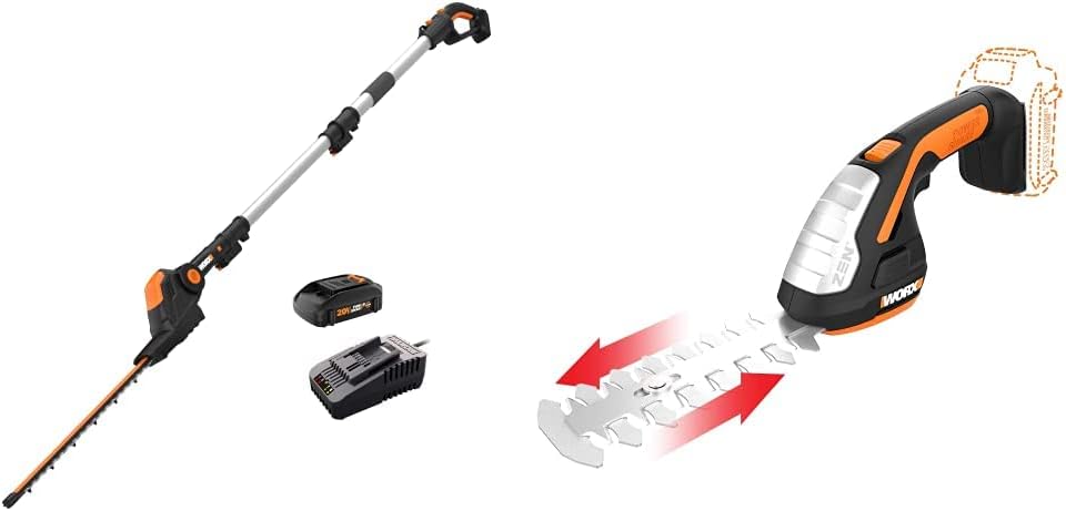 WORX 20V Power Share Cordless Hedge Trimmer & Shrubber Trimmer Bundle