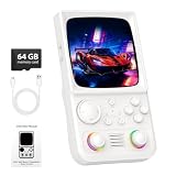 R36TMAX Retro Handheld Game Console, 4.0'' 720x720 IPS Screen, 64GB Supports 18000+ Classic Games, EmuELEC System Supports WiFi Networked Fighting&OTG,4000mAh with Portable Case（White 64GB）